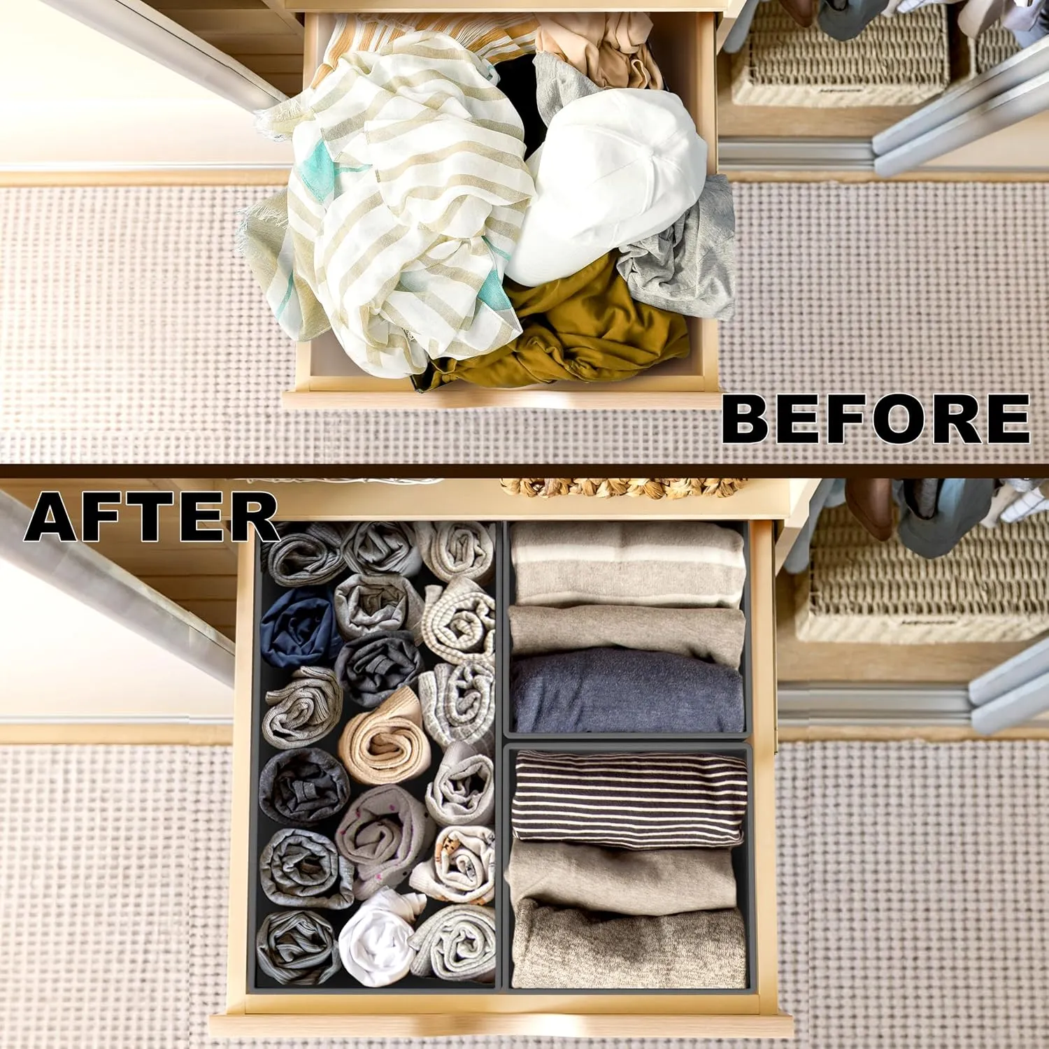 Simple Houseware Underwear Drawer Organizer for Lingerie/Undergarment/Bra/Panty/Sock/Onesie, Set of 6, Dark Gray