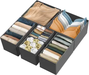 Simple Houseware Underwear Drawer Organizer for Lingerie/Undergarment/Bra/Panty/Sock/Onesie, Set of 6, Dark Gray