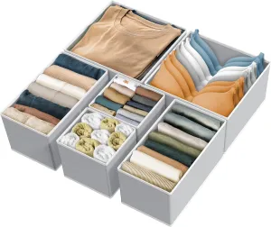 Simple Houseware Underwear Drawer Organizer for Lingerie/Undergarment/Bra/Panty/Sock/Onesie, Set of 6, Gray