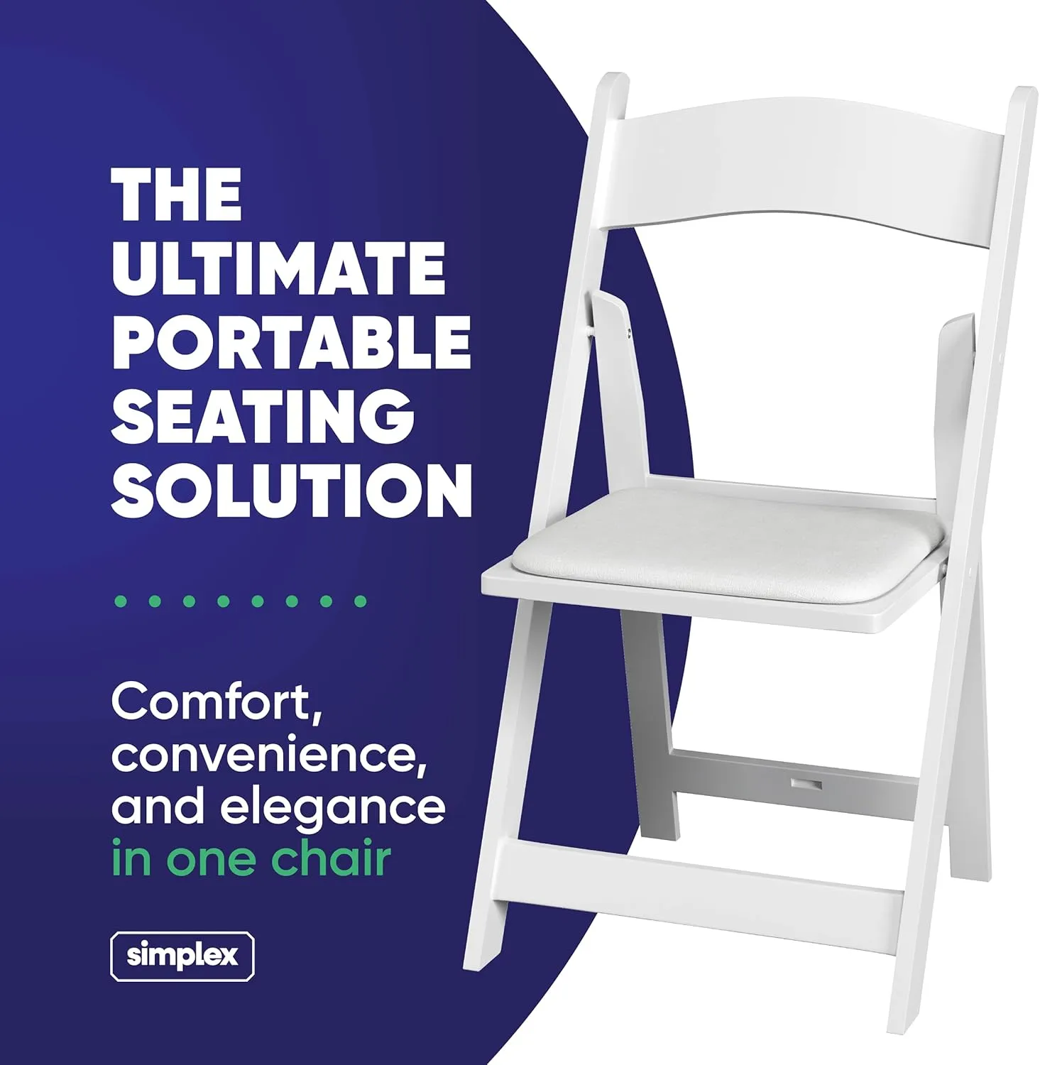 SIMPLEX 4 White Resin Folding Chairs - Comfortable White Foldable Chair - Stackable Chairs with Padded Seats - Indoor/Outdoor Folding Chairs for Events - Lightweight Foldable Chairs (4 Pack)