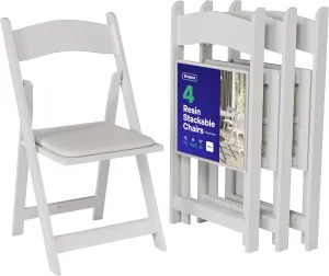 SIMPLEX 4 White Resin Folding Chairs - Comfortable White Foldable Chair - Stackable Chairs with Padded Seats - Indoor/Outdoor Folding Chairs for Events - Lightweight Foldable Chairs (4 Pack)