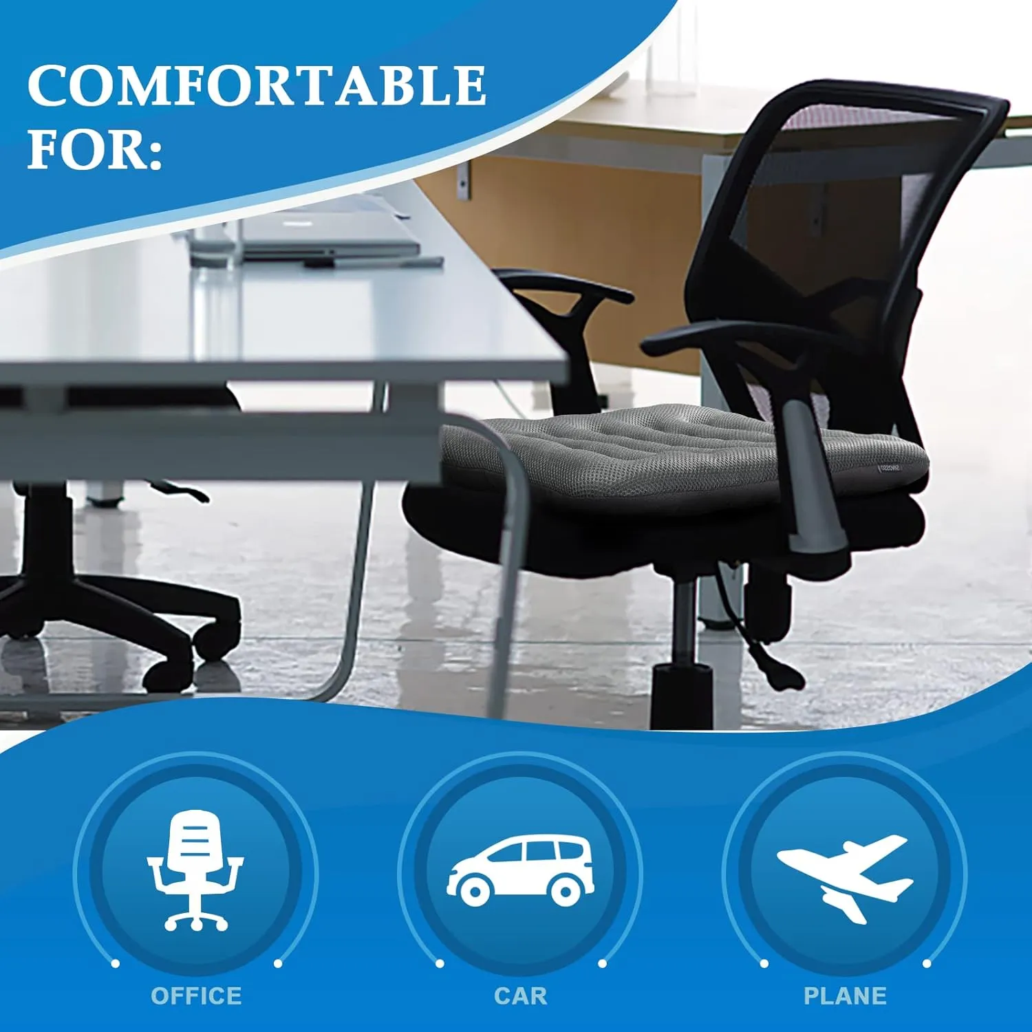 SINOSSO Excellent Support Effect Office Chair Cushion 1 Pack, Luxury Air Mesh Breathable Non-Slip Desk Computer Seat Cushion, Kitchen Dining Room Square Chair Pad (1 Count, Beige)