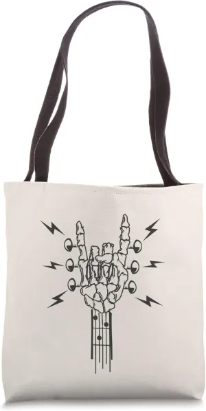 Skeleton Rock & Roll Music Lover Guitar Chords Hand Goth Art Tote Bag