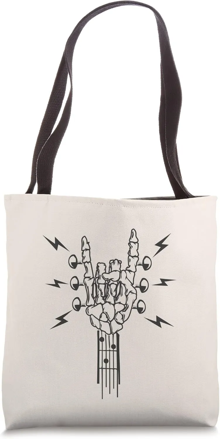 Skeleton Rock & Roll Music Lover Guitar Chords Hand Goth Art Tote Bag