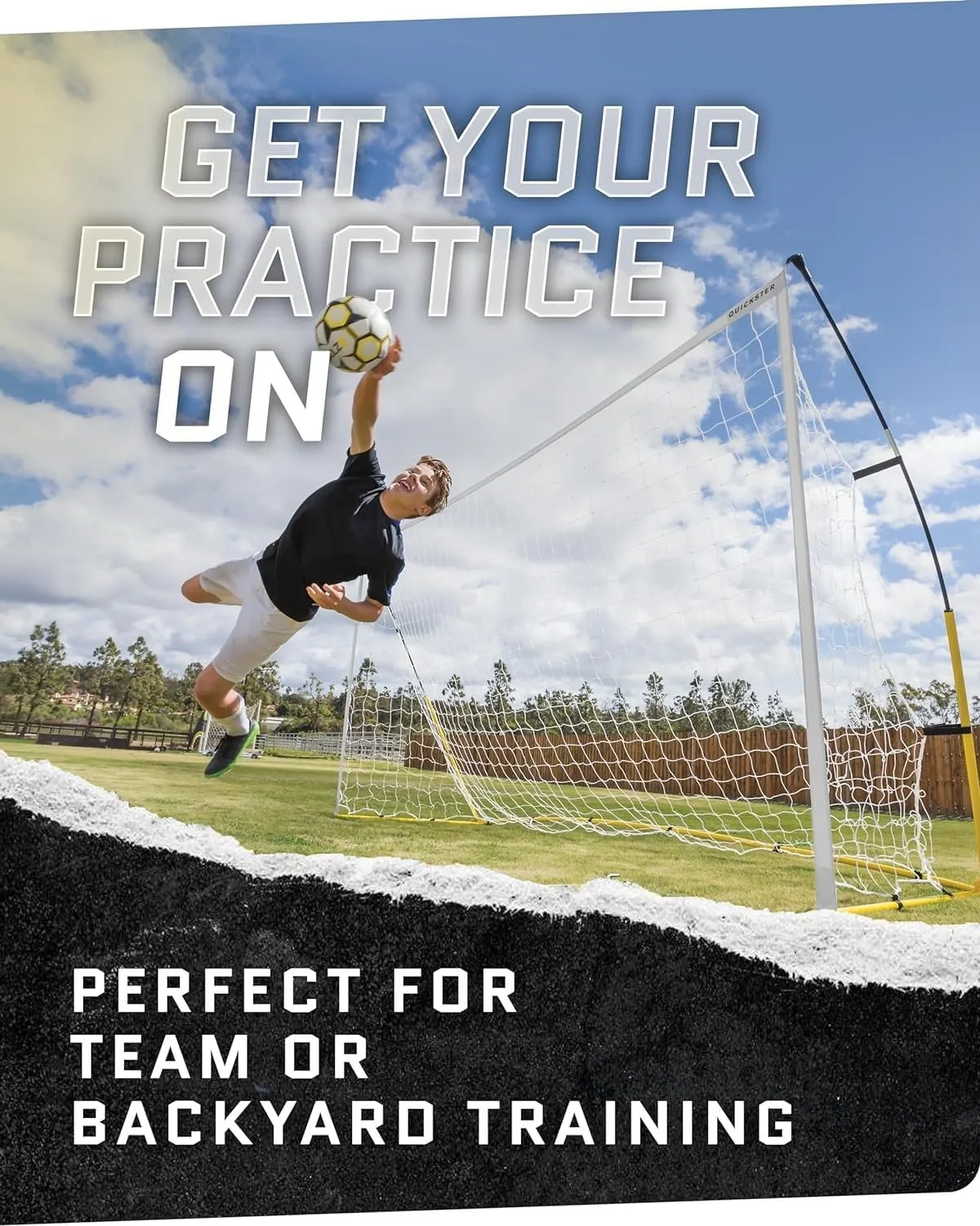 SKLZ Quickster Soccer Goal - Portable Goal for Backyard & Field - Durable Tension-Tite Frame & Heavy Gauge 2-Ply Net - Adjustable Click-Lock Poles, Metal Stakes - Carrying Case with Handle
