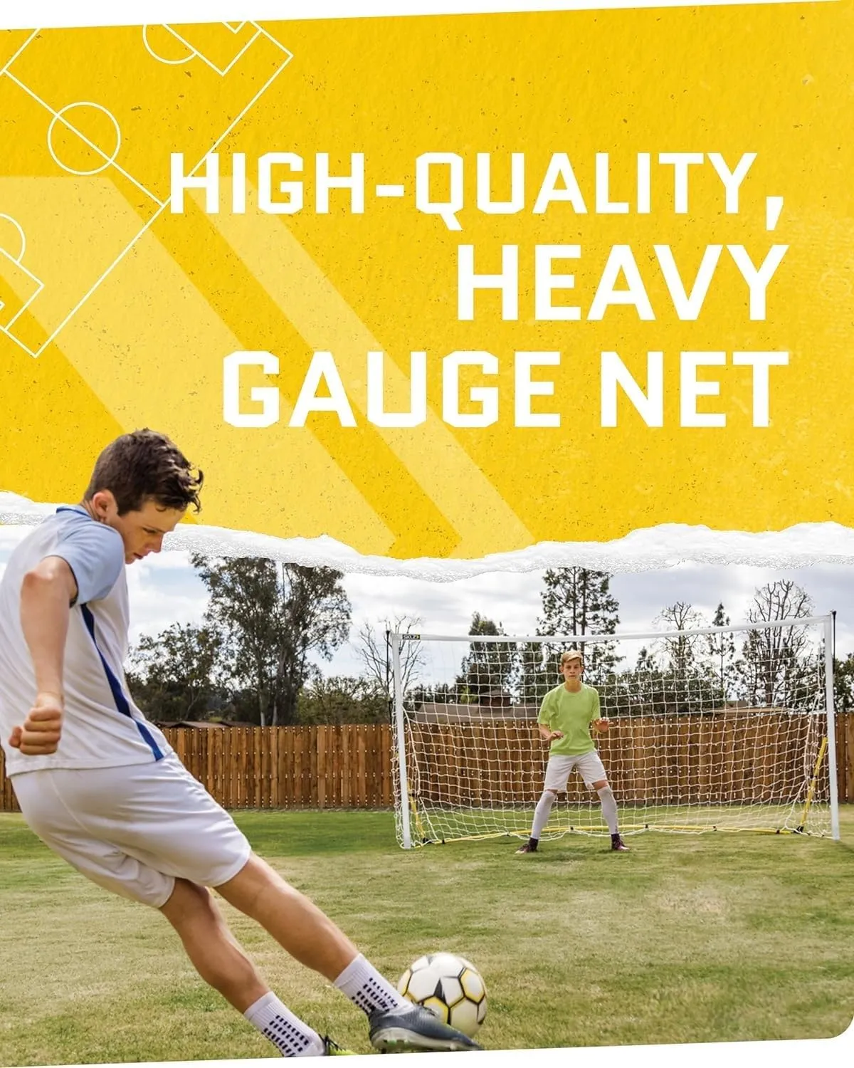 SKLZ Quickster Soccer Goal - Portable Goal for Backyard & Field - Durable Tension-Tite Frame & Heavy Gauge 2-Ply Net - Adjustable Click-Lock Poles, Metal Stakes - Carrying Case with Handle