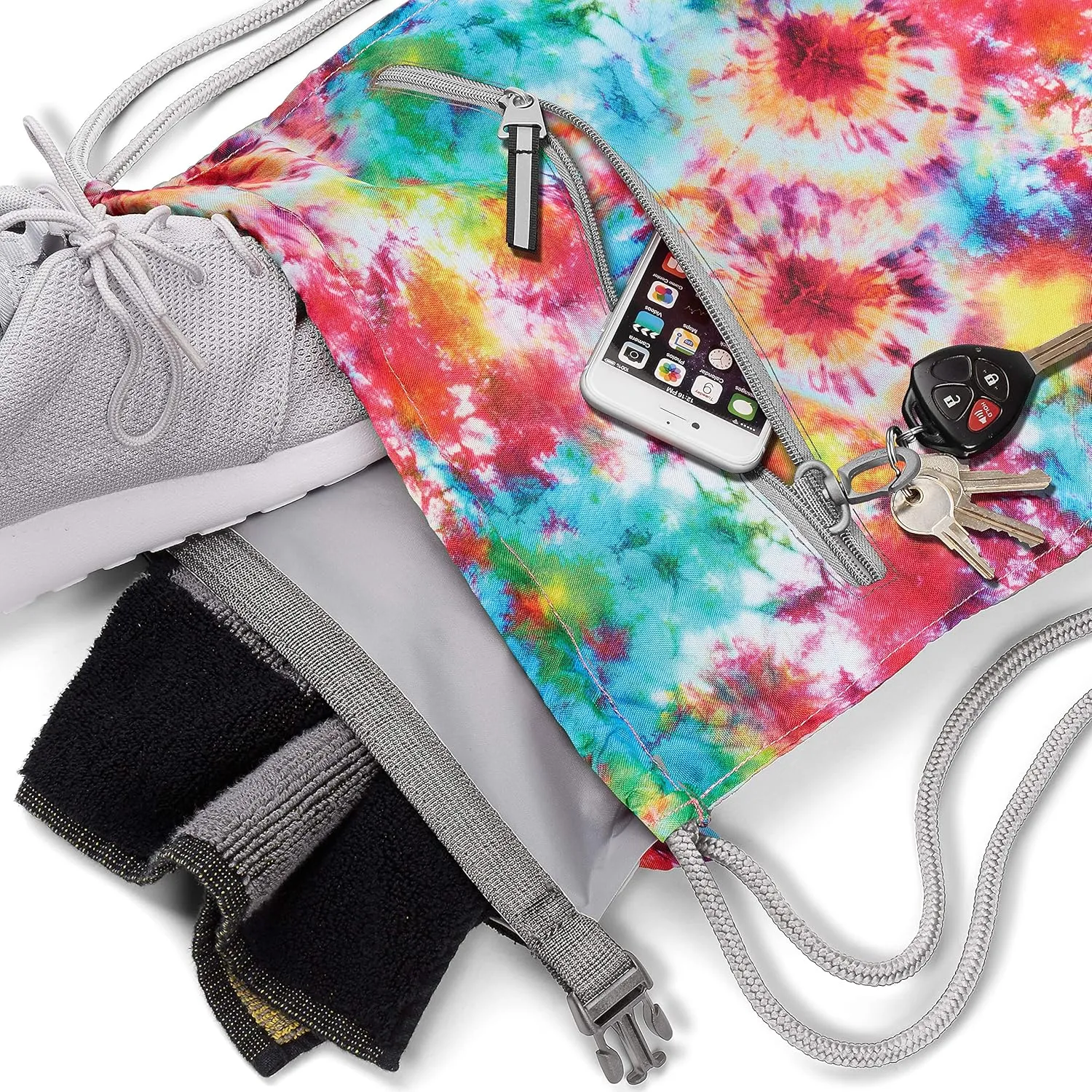 Skog Å Kust GymSak | Patented 2-in-1 Drawstring Cinch Bag with Removable Waterproof Dry Bag | Tie Dye