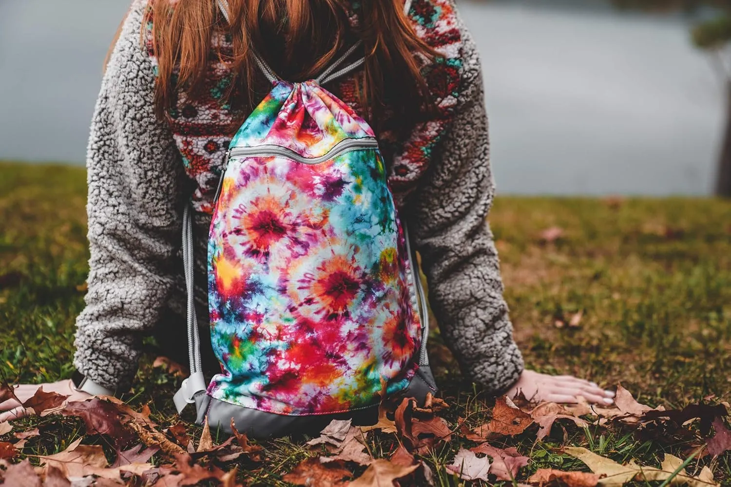 Skog Å Kust GymSak | Patented 2-in-1 Drawstring Cinch Bag with Removable Waterproof Dry Bag | Tie Dye