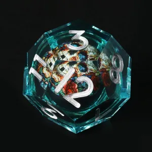 Skull D&D Dice Set with Sharp Edges, Resin Polyhedral 7pcs Dice for Dungeons and Dragons RPG, Gift Dragon Eye Bag (Green Silver)