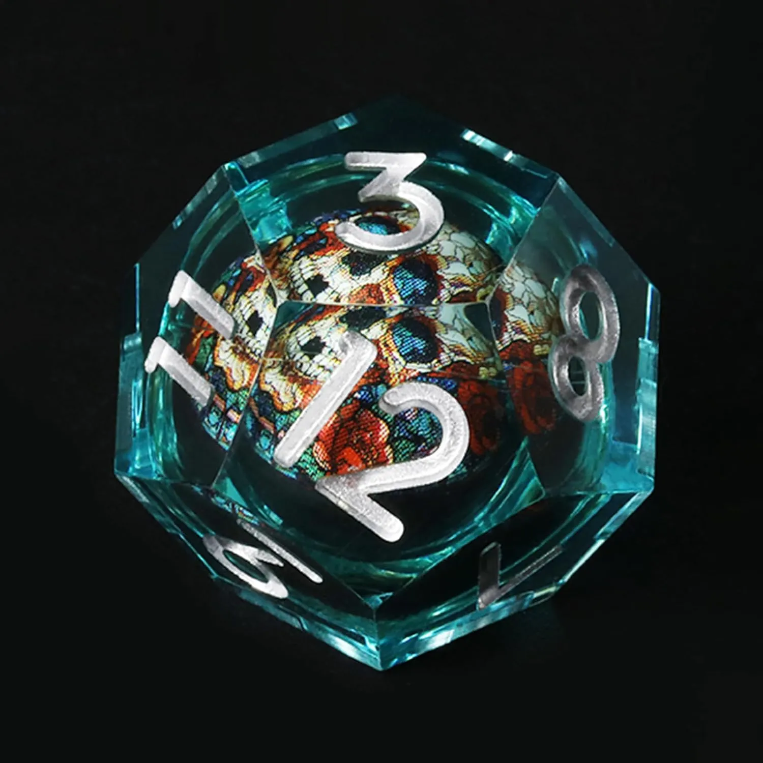 Skull D&D Dice Set with Sharp Edges, Resin Polyhedral 7pcs Dice for Dungeons and Dragons RPG, Gift Dragon Eye Bag (Green Silver)