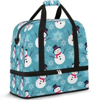 Snowman Christmas Sports Gym Bag with Shoes Compartment Foldable Travel Duffel Bag Dry Wet Separated Sports Tote Workout Weekender Overnight Bag for Women Yoga Dance Work Training Handbag