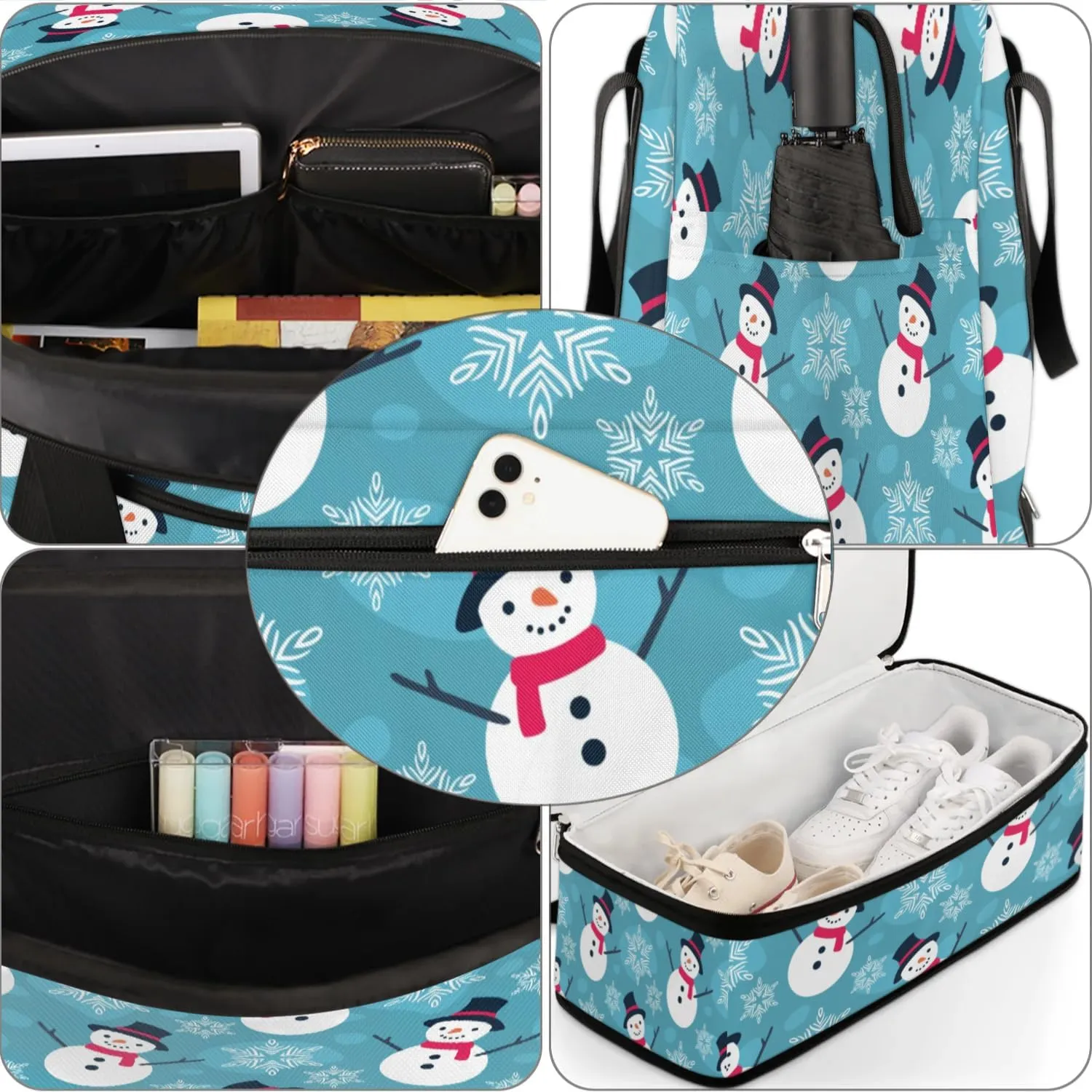 Snowman Christmas Sports Gym Bag with Shoes Compartment Foldable Travel Duffel Bag Dry Wet Separated Sports Tote Workout Weekender Overnight Bag for Women Yoga Dance Work Training Handbag