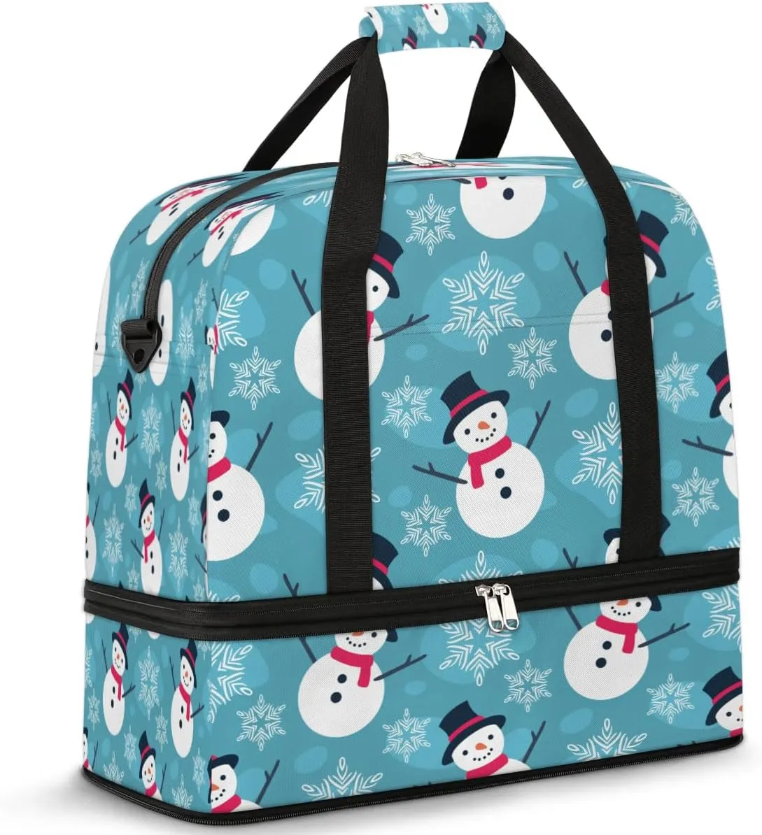 Snowman Christmas Sports Gym Bag with Shoes Compartment Foldable Travel Duffel Bag Dry Wet Separated Sports Tote Workout Weekender Overnight Bag for Women Yoga Dance Work Training Handbag