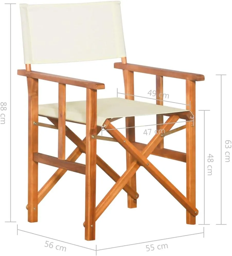 Solid Acacia Wood Director's Chairs 2 Pcs Foldable Outdoor Chairs Brown and Cream for Camping Beach Patio Lawn and Poolside Lounge