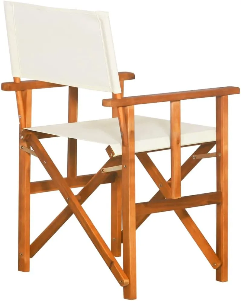 Solid Acacia Wood Director's Chairs 2 Pcs Foldable Outdoor Chairs Brown and Cream for Camping Beach Patio Lawn and Poolside Lounge