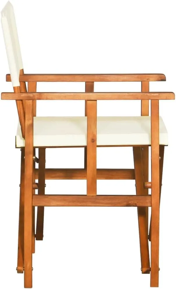 Solid Acacia Wood Director's Chairs 2 Pcs Foldable Outdoor Chairs Brown and Cream for Camping Beach Patio Lawn and Poolside Lounge