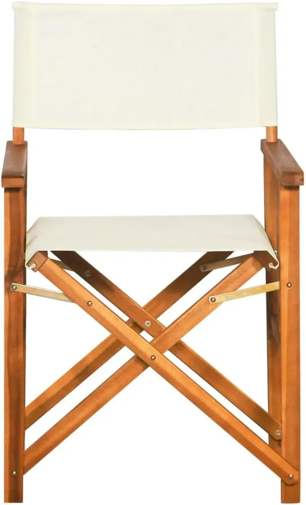 Solid Acacia Wood Director's Chairs 2 Pcs Foldable Outdoor Chairs Brown and Cream for Camping Beach Patio Lawn and Poolside Lounge