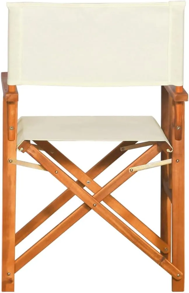 Solid Acacia Wood Director's Chairs 2 Pcs Foldable Outdoor Chairs Brown and Cream for Camping Beach Patio Lawn and Poolside Lounge