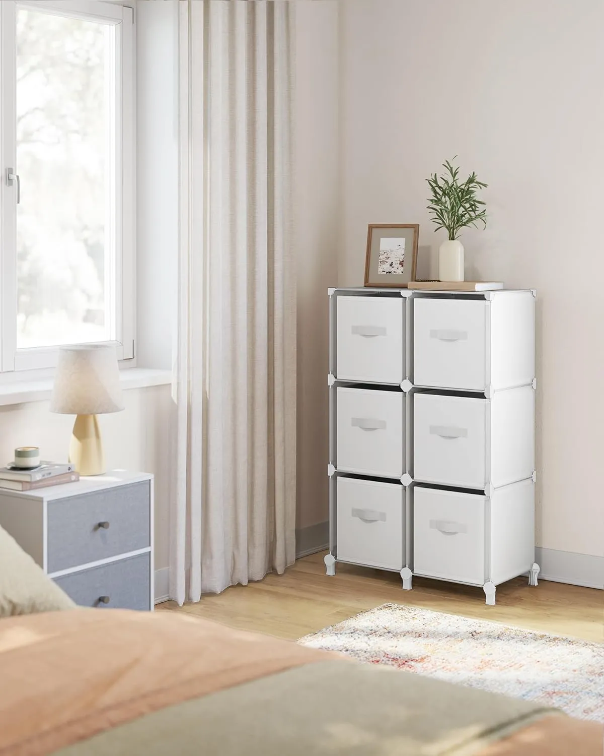 SONGMICS Cube Storage Organizer with Storage Boxes, 6-Cube Organizer, 6 Collapsible Non-Woven Fabric Bins, Customizable, Space-Saving, Bedroom, Living Room, Cloud White ULPC062W06