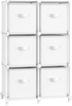 SONGMICS Cube Storage Organizer with Storage Boxes, 6-Cube Organizer, 6 Collapsible Non-Woven Fabric Bins, Customizable, Space-Saving, Bedroom, Living Room, Cloud White ULPC062W06