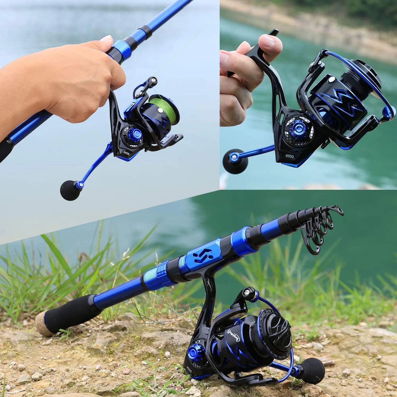 Sougayilang Fishing Rod and Reel Set Carbon Fiber Telescopic Fishing Rod 12 1BB Spinning Reel with Carry Case for Saltwater Freshwater