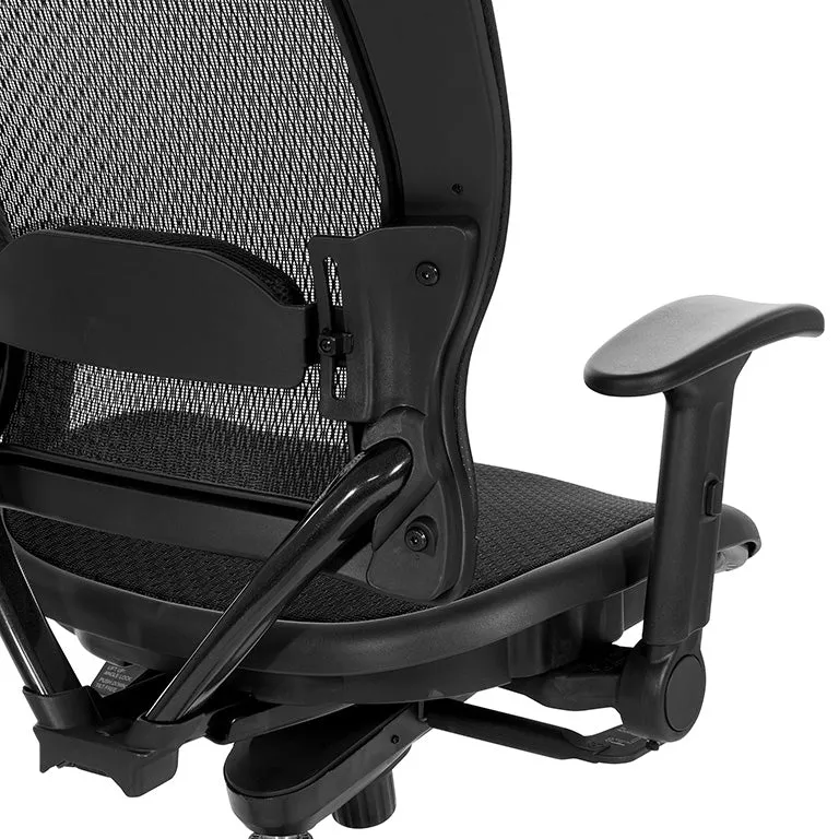 Space Manager's Black Breathable Mesh Chair with Flip Arms - 2787R