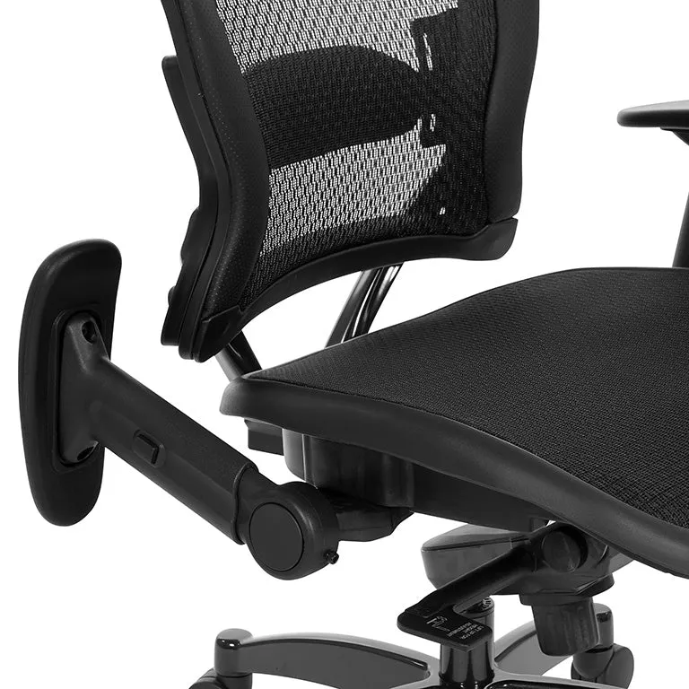 Space Manager's Black Breathable Mesh Chair with Flip Arms - 2787R