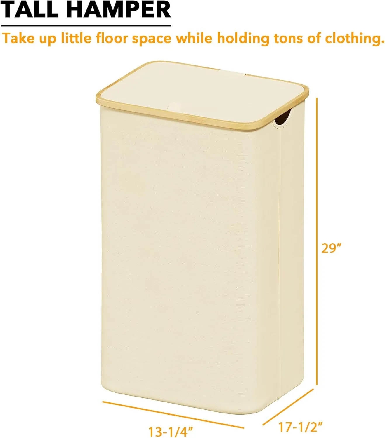 SpaceAid Laundry Hamper with Lid, 110L Large Tall Clothes Basket Bin with Bamboo Handles, Collapsible Laundry Hamper for Bedroom, Bathroom, Dorm, Laundry Room - Beige
