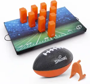 Spalding - Football Pylon Toss Game, Easy-Grip Foam Football with Wooden Base & 10 Pins, Fun Backyard Target Challenge Set for All Ages, Great for Lawn, Beach, or Tailgate Play