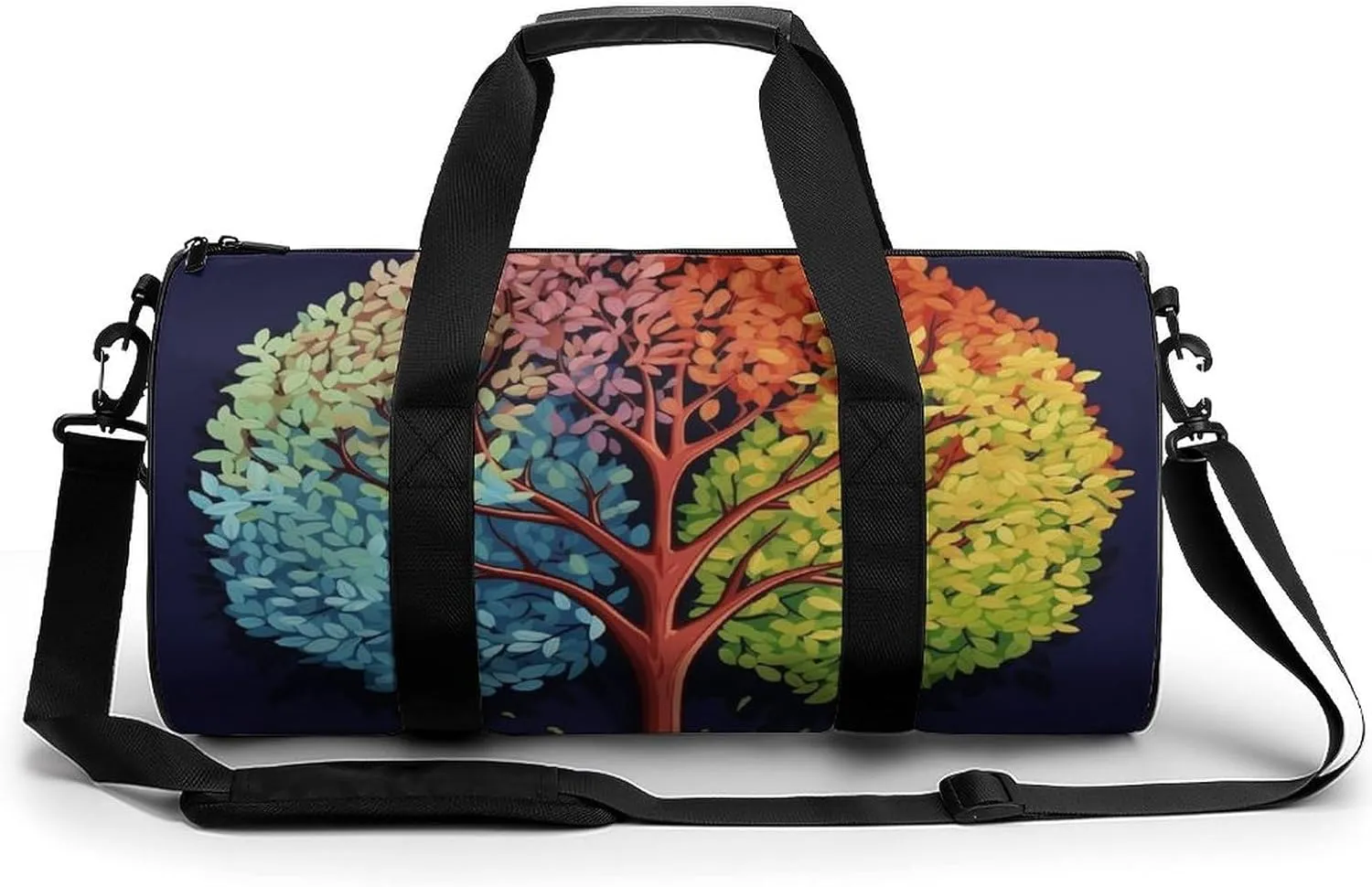 Sports Gym Bag for Men Women Four Season Tree Travel Gym Bag Cylindrical Workout Bag Lightweight Travel Duffle Bag for Basketball Football Weekender