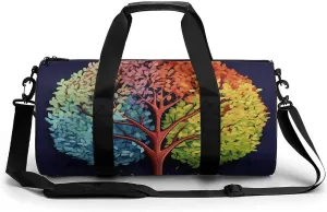 Sports Gym Bag for Men Women Four Season Tree Travel Gym Bag Cylindrical Workout Bag Lightweight Travel Duffle Bag for Basketball Football Weekender