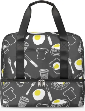 Sports Gym Bag with Shoes Compartment, Breakfast Coffee Egg Travel Duffel Bag,Yoga Workout Bag Training Handbag,food breakfast Overnight Bag Large Carry On Bag for Women Men Kids Girls Boys