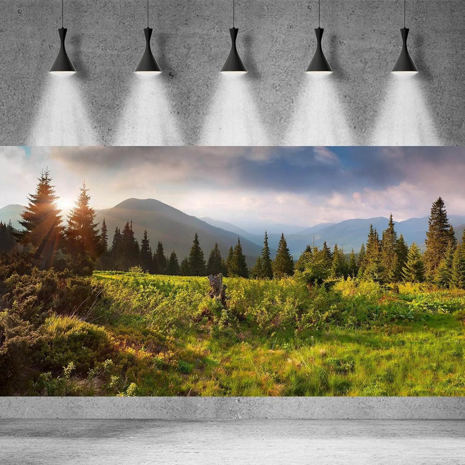 Spring Natural Scenery Background Mountains Trees Green Grass Jungle Photography Backdrop Sunshine Pine Tree Photography Background for Adults Portraits Photo Studio Decor 15x8ft