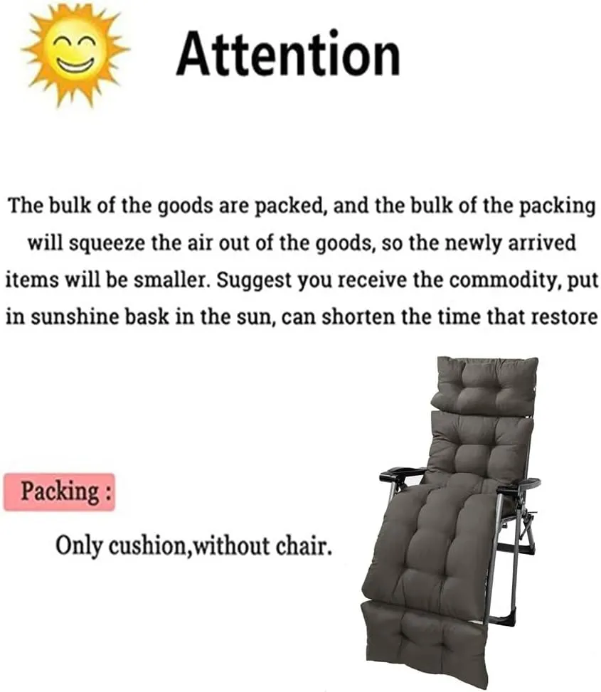 Srutirbo Waterproof Chaise Lounge Chair Cushions Long Bench Cushion for Outdoor Furniture, All Weather Replacement Indoor Outdoor Padded Recliner Chair Cushion with String Ties (Dark Gray)
