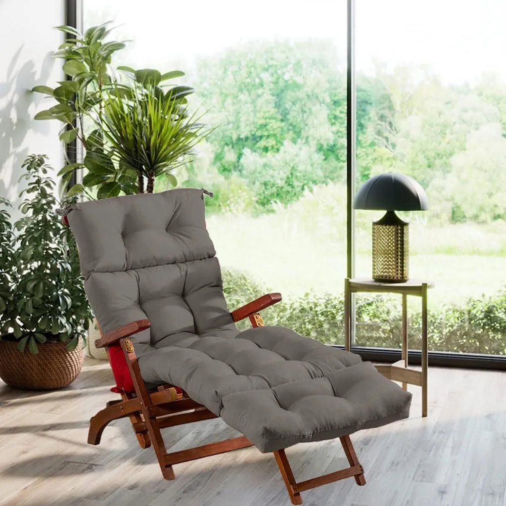 Srutirbo Waterproof Chaise Lounge Chair Cushions Long Bench Cushion for Outdoor Furniture, All Weather Replacement Indoor Outdoor Padded Recliner Chair Cushion with String Ties (Dark Gray)