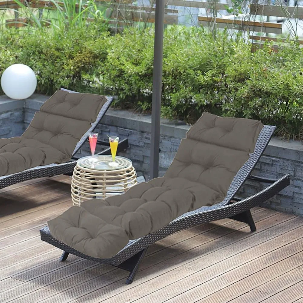 Srutirbo Waterproof Chaise Lounge Chair Cushions Long Bench Cushion for Outdoor Furniture, All Weather Replacement Indoor Outdoor Padded Recliner Chair Cushion with String Ties (Dark Gray)