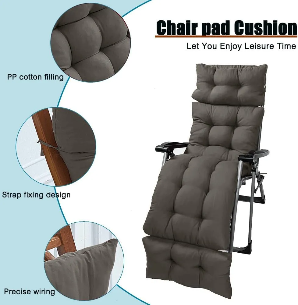 Srutirbo Waterproof Chaise Lounge Chair Cushions Long Bench Cushion for Outdoor Furniture, All Weather Replacement Indoor Outdoor Padded Recliner Chair Cushion with String Ties (Dark Gray)