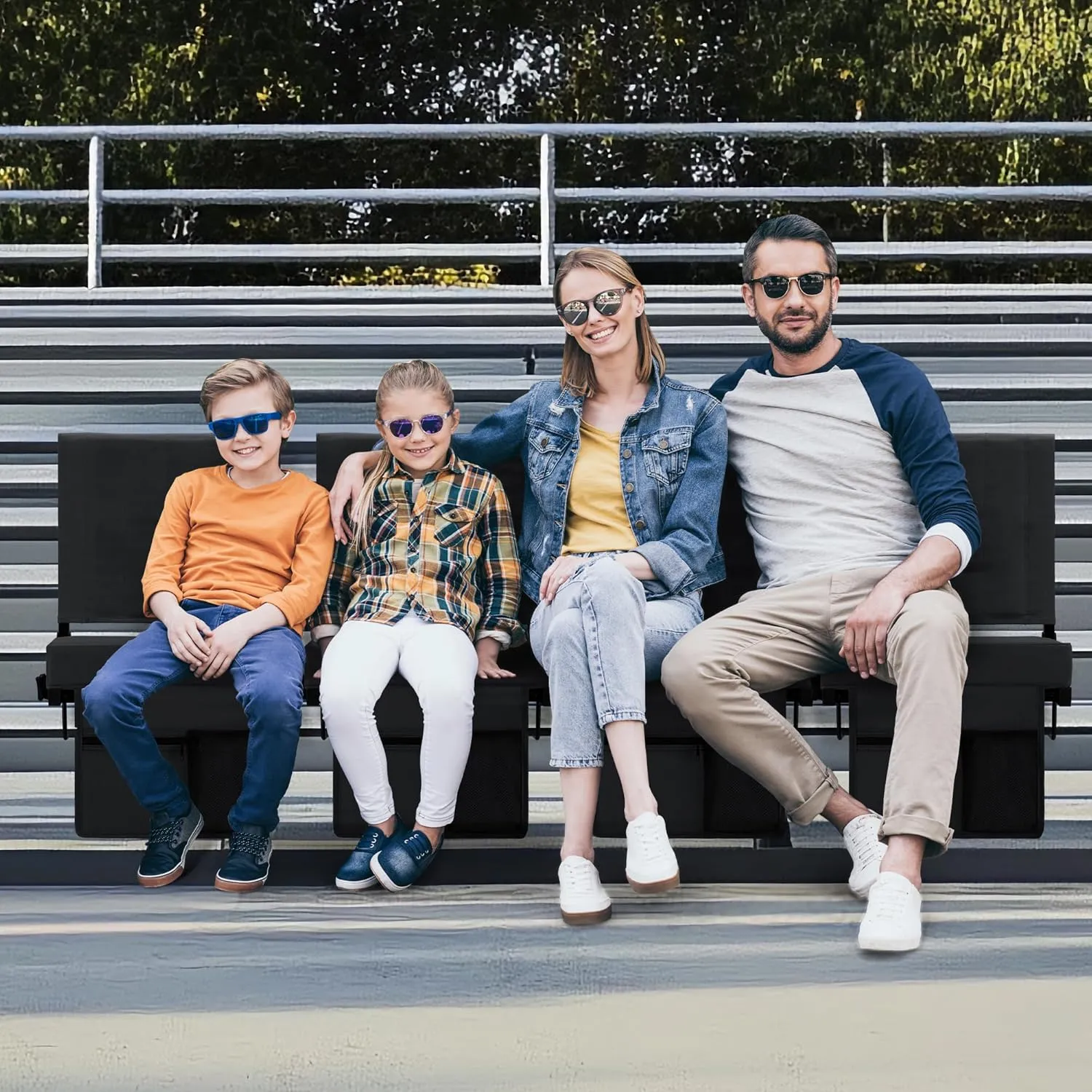 Stadium Seat for Bleachers with Back Support and Cushion, Bleacher Seats with Shoulder Strap and Cup Holder, Padded Portable Folding Comfort Stadium Chair, for Sports Events, Black (1pcs)