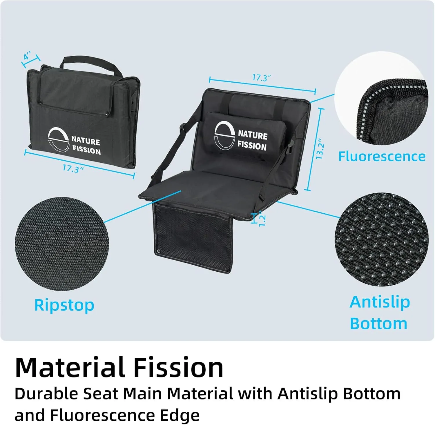 Stadium Seat with Back and Lumbar Support and Padded Cushion Foldable and Portable Perfect for Bleacher Chair in Sports Events and Camping Lawn Use (Black)