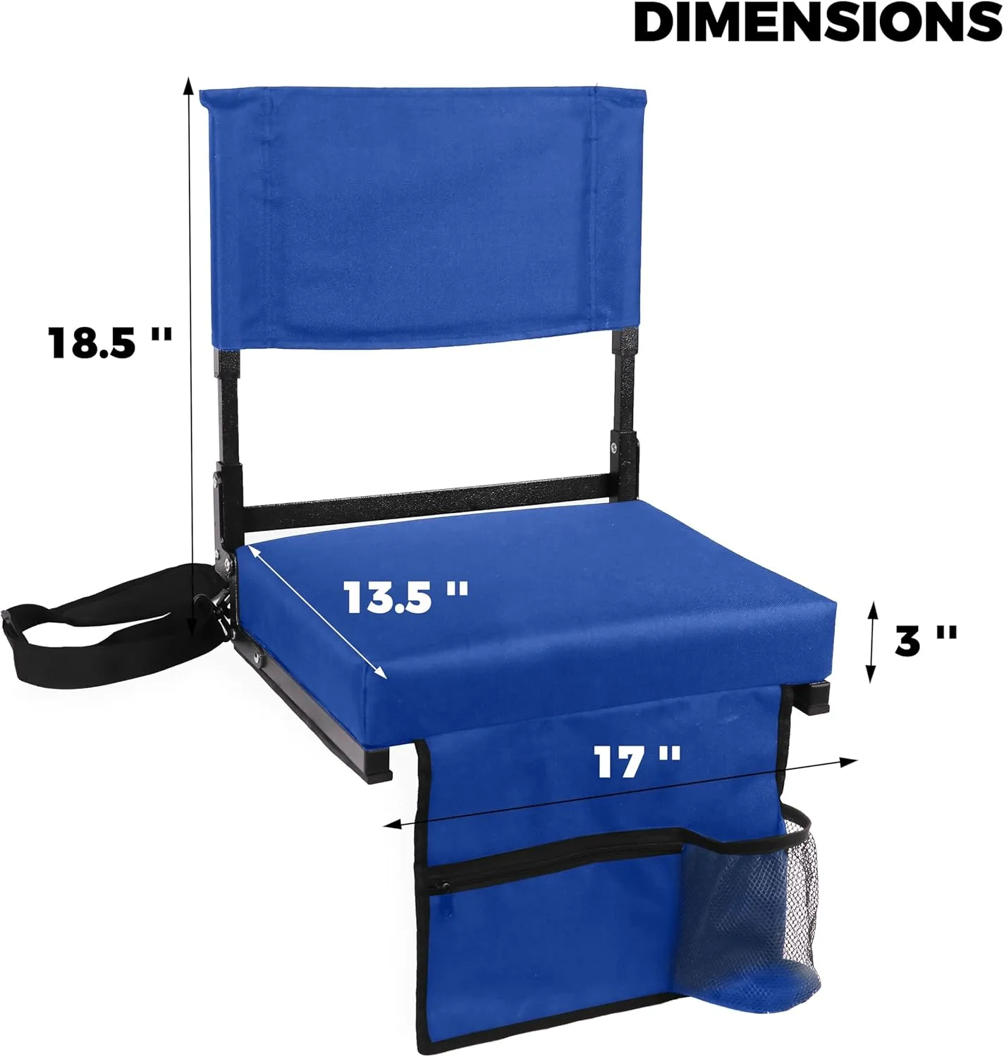 Stadium Seat with Back Support Bleacher Chair with Back and Cushion High Back Includes Shoulder Strap and Cup Holder