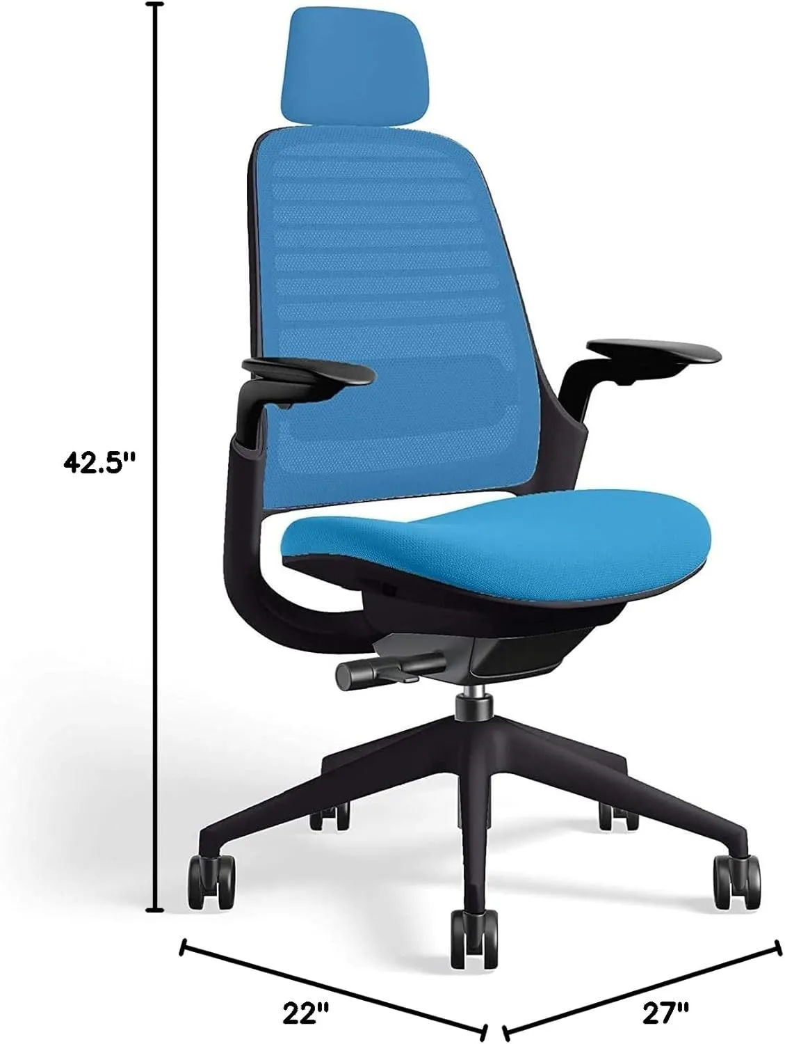 Steelcase Series 1 Office Chair with Headrest, Graphite Frame, Cogent Connect Blue Jay, Hard Floor Casters