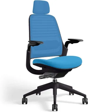 Steelcase Series 1 Office Chair with Headrest, Graphite Frame, Cogent Connect Blue Jay, Hard Floor Casters