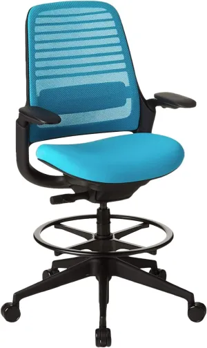 Steelcase Series 1 Stool Chair, Graphite Frame with 3D Microknit Fabric (Blue Jay)