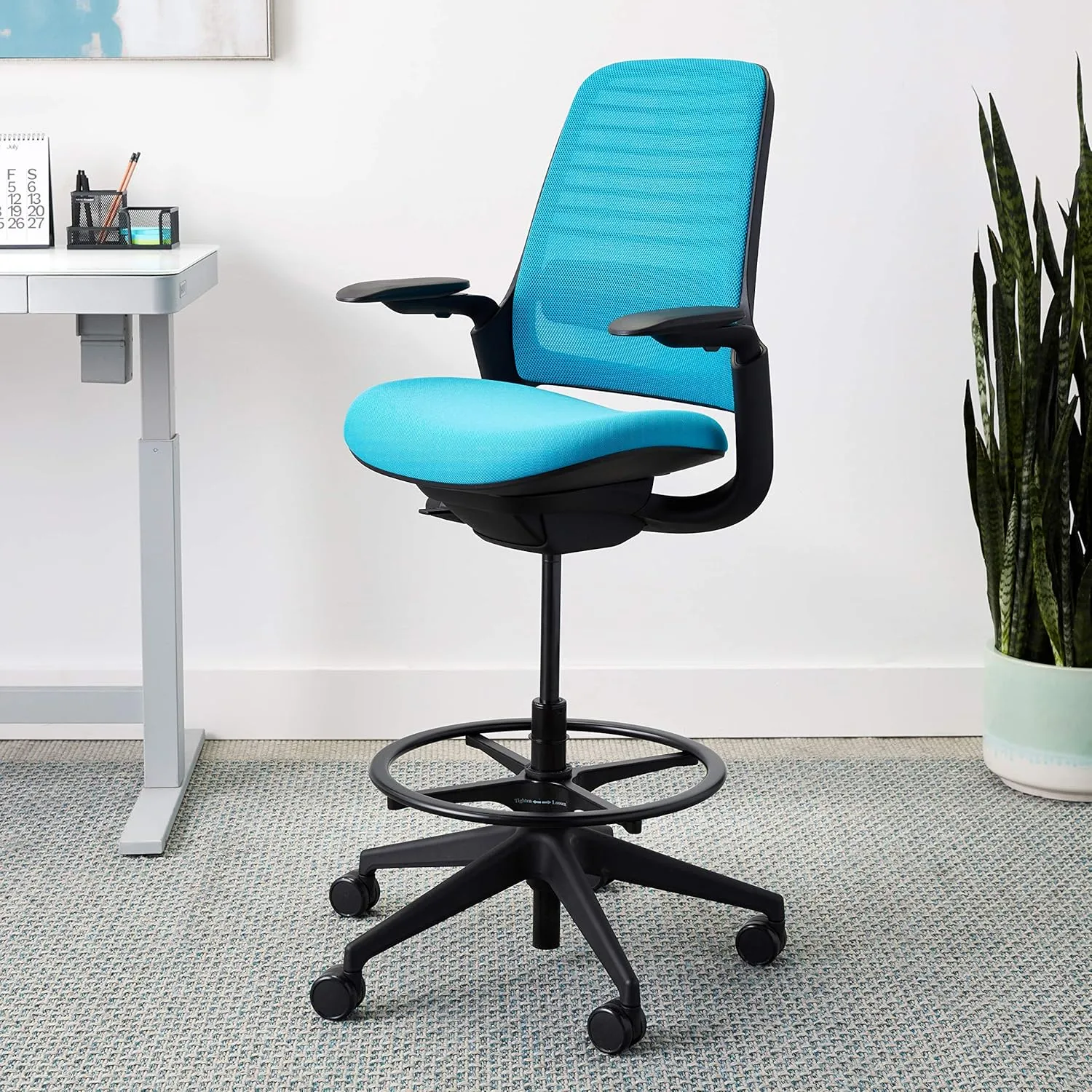 Steelcase Series 1 Stool Chair, Graphite Frame with 3D Microknit Fabric (Blue Jay)