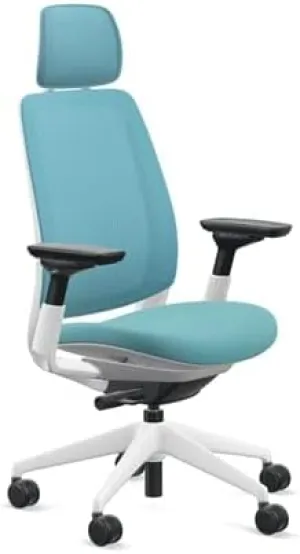 Steelcase Series 2 Office Chair with Headrest, Seagull Frame, Air Back and 3D Microknit Cogent Connect Lagoon