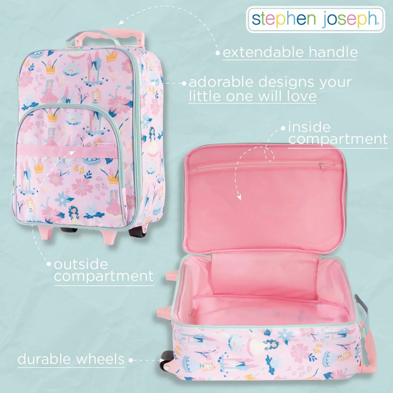 Stephen Joseph Kids' Luggage, Turquoise Floral, One Size