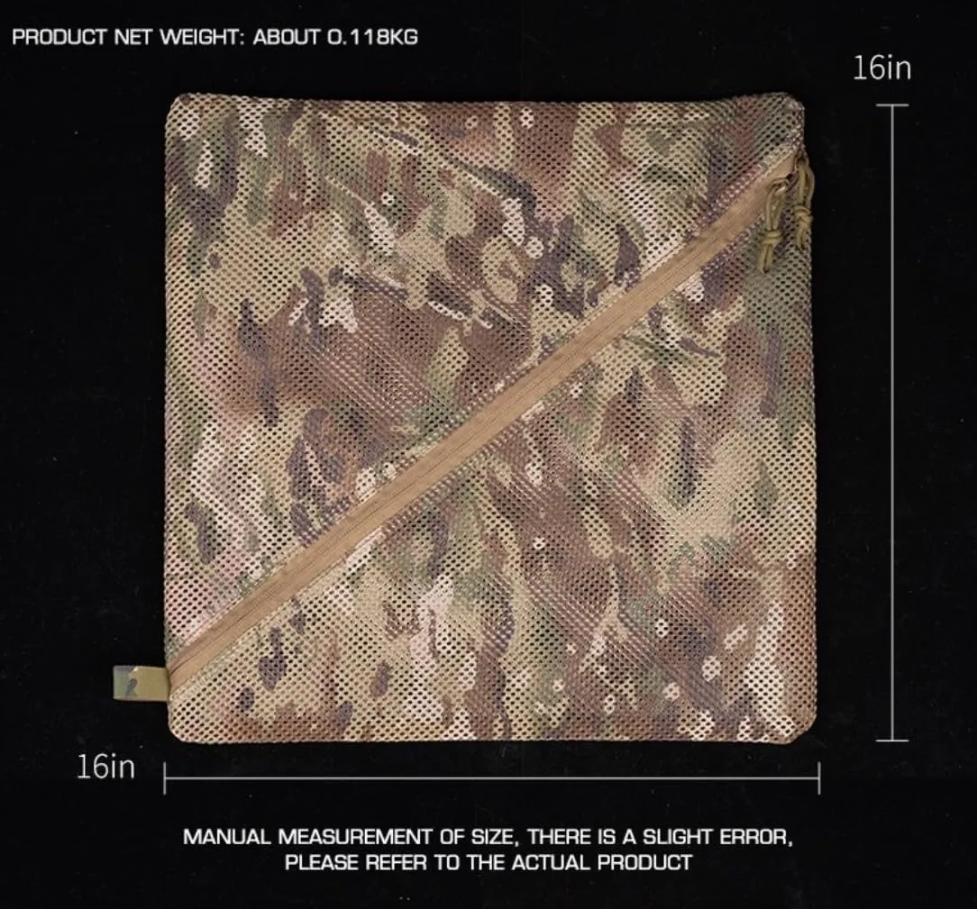 Storage Mesh Pouch (16 * 16in), Cradle net Material Miscellaneous Outdoor Carry Camouflage Storage Bag (CP)