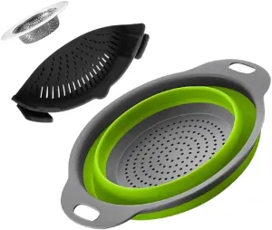 Strainers and Colanders Set Of 3 With Collapsible Colander, Pasta Strainer Clip On Food Strainer For All Pots Pans, Kitchen Sink Strainer Basket Drainer For Meat Vegetables Fruit Noodle Namen
