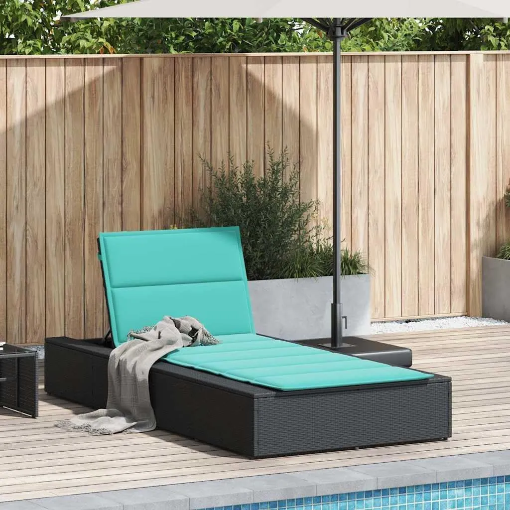 Sunbed with Floating Cushion Black Poly Rattanpatio Chairs Camping Chairs Recliner Chair Tanning chairSuitable for Gardens, courtyards