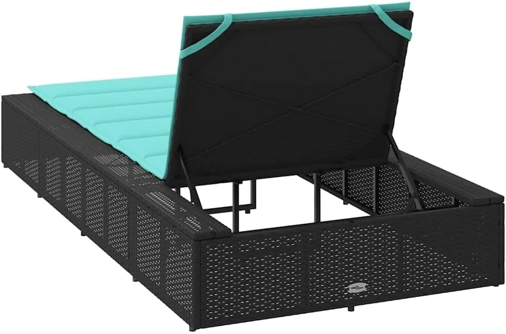 Sunbed with Floating Cushion Black Poly Rattanpatio Chairs Camping Chairs Recliner Chair Tanning chairSuitable for Gardens, courtyards